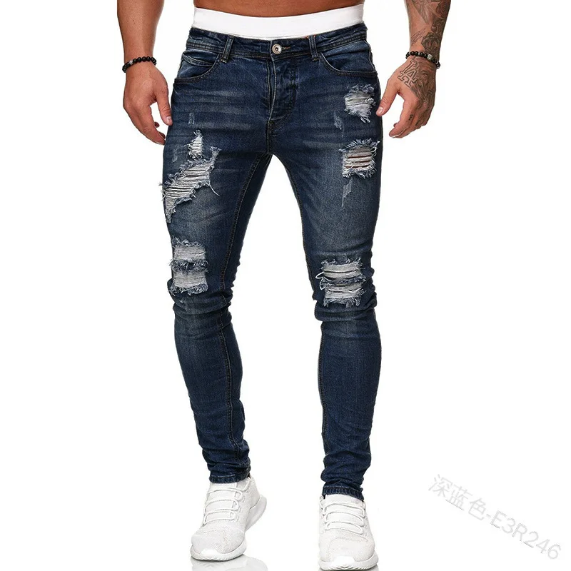 Skinny Jeans Ripped - Ripped Men Jeans Denim Pant Mid