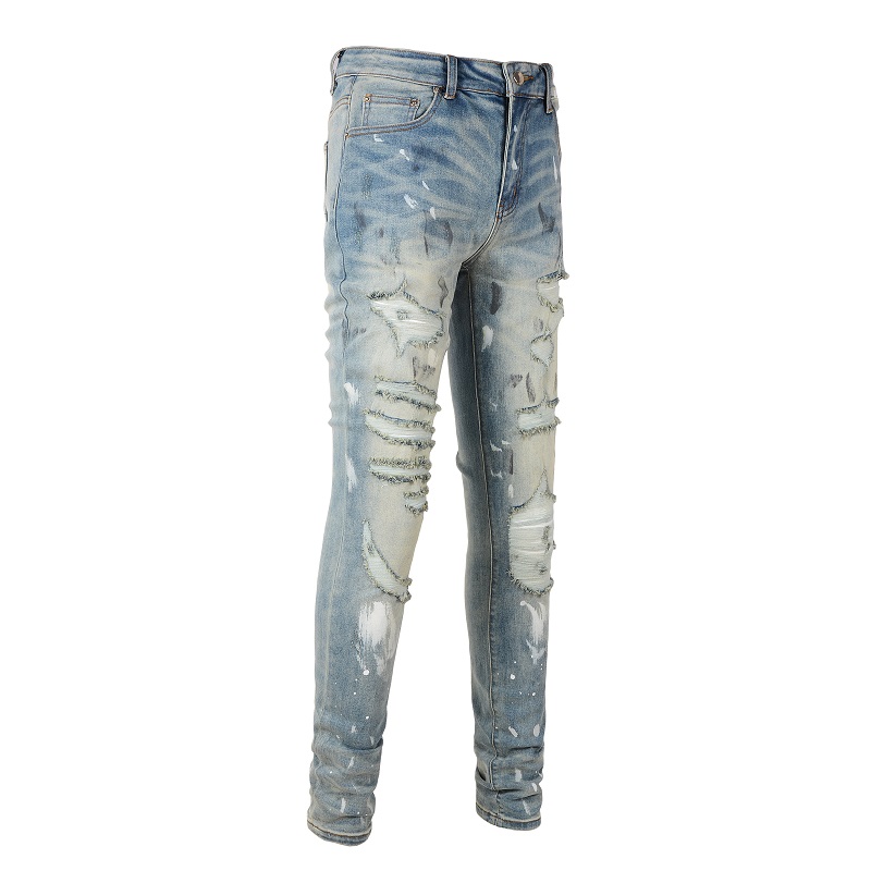 Men Holes Ripped Stretch Denim - Skinny Jeans Ripped review and price