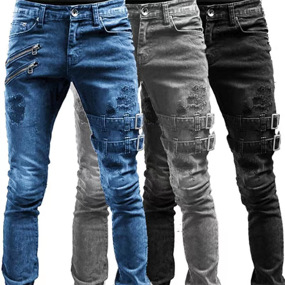 Retro Moto Biker Straight Elas - Skinny Jeans Ripped review and price