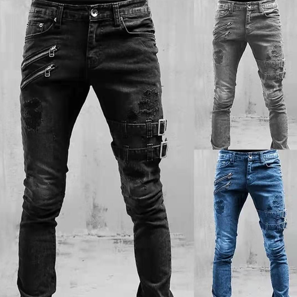Retro Moto Biker Straight Elas - Skinny Jeans Ripped review and price