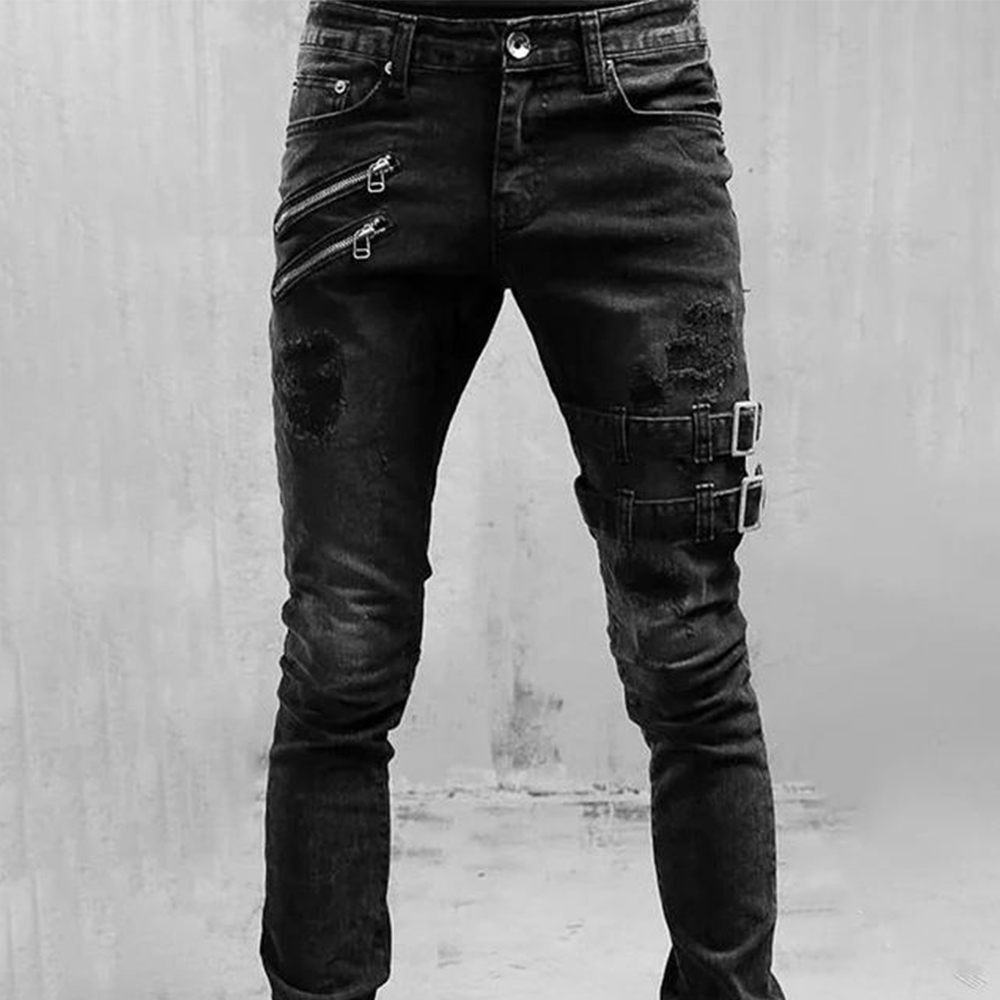 Retro Moto Biker Straight Elas - Skinny Jeans Ripped review and price