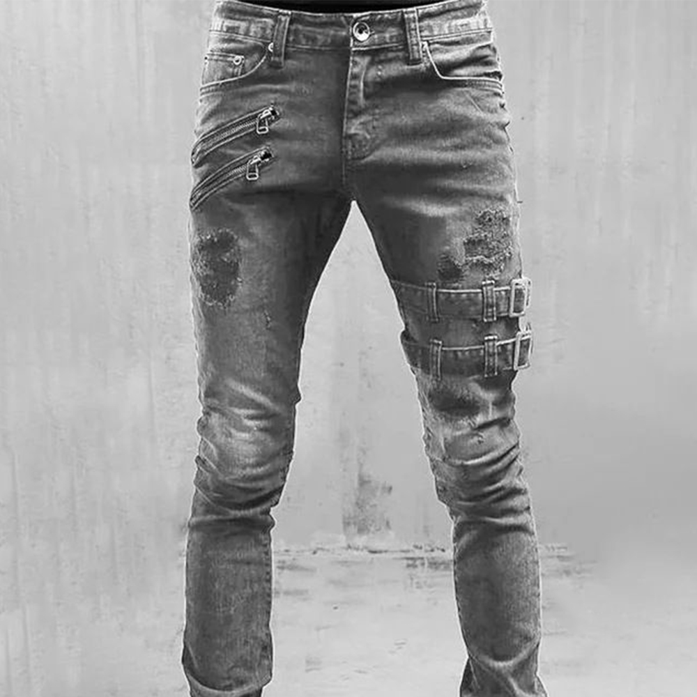 Retro Moto Biker Straight Elas - Skinny Jeans Ripped review and price